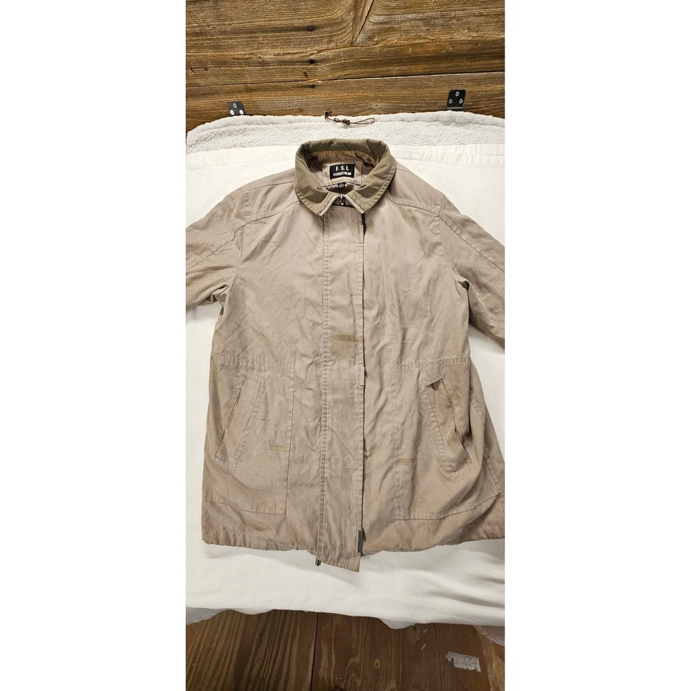 FSL Collection Womens Tan Khaki Utility Jacket Size L Full Zip Corduroy Collar
